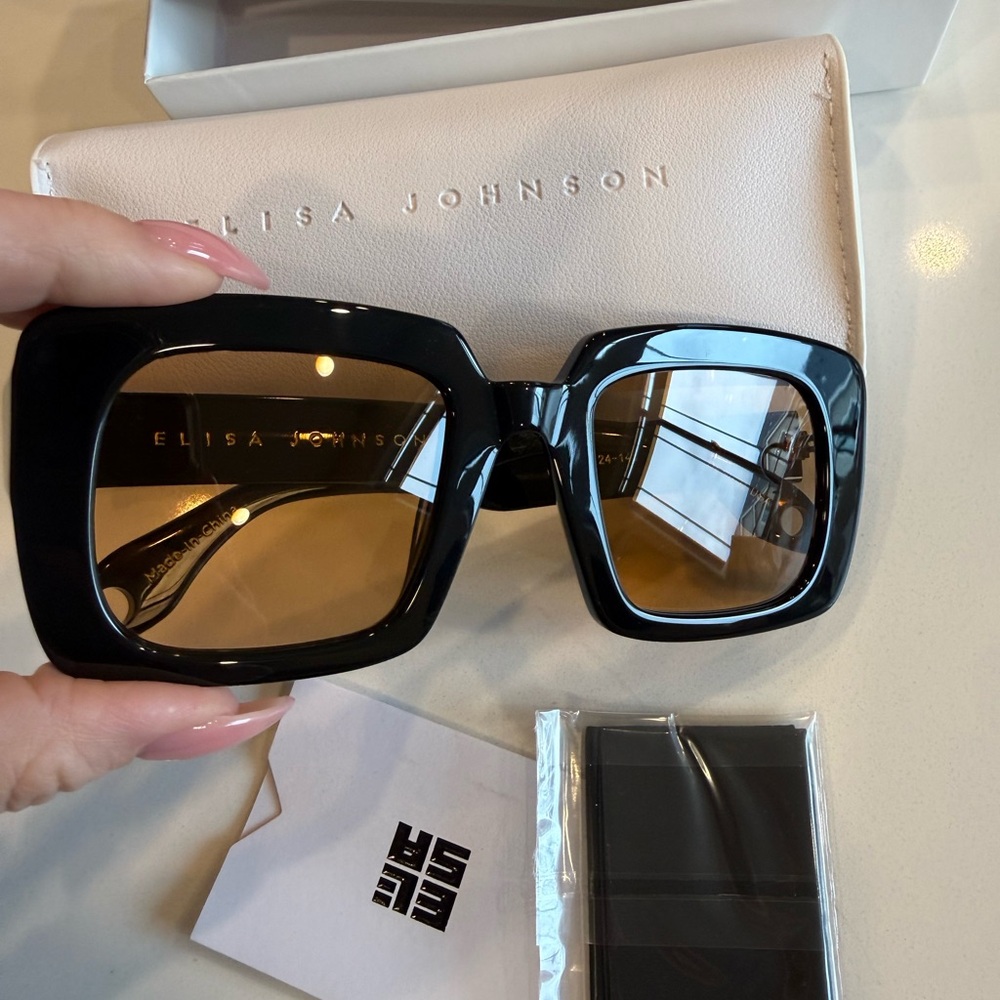 Elisa Johnson Women's Black Square Sunglasses with Brown Lenses